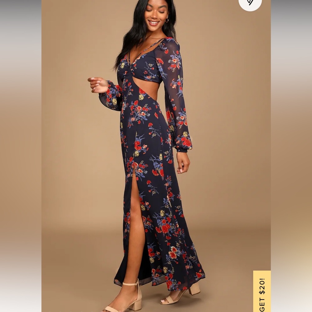 Lulus Growing Growing Gone Dress Navy Floral